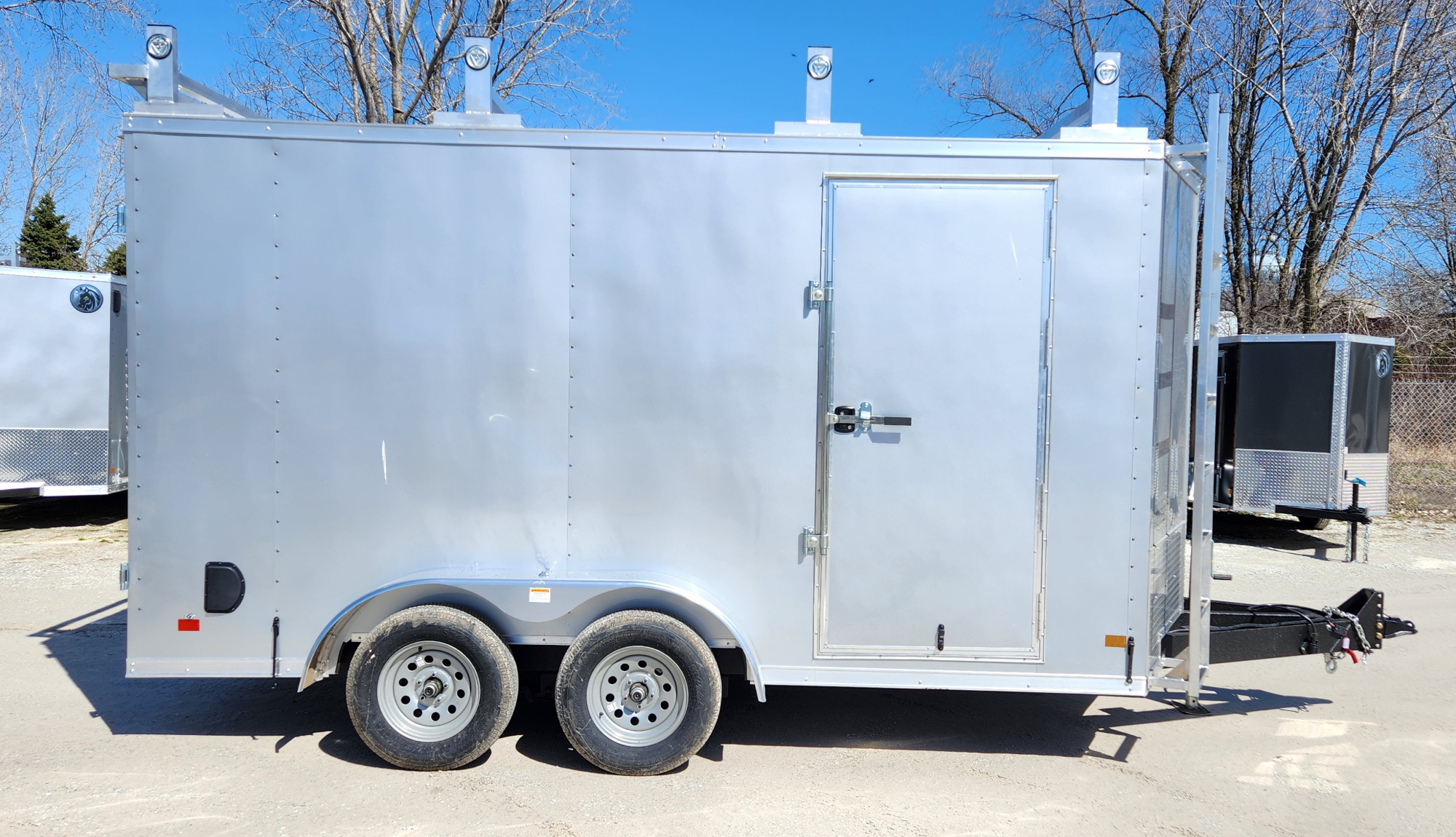 DarkHorse 7X14 Wedge Nose Tandem Axle Steel Contractor Cargo Trailer with Double Rear Doors, 12" Extra Height - 2500 Series - Silver